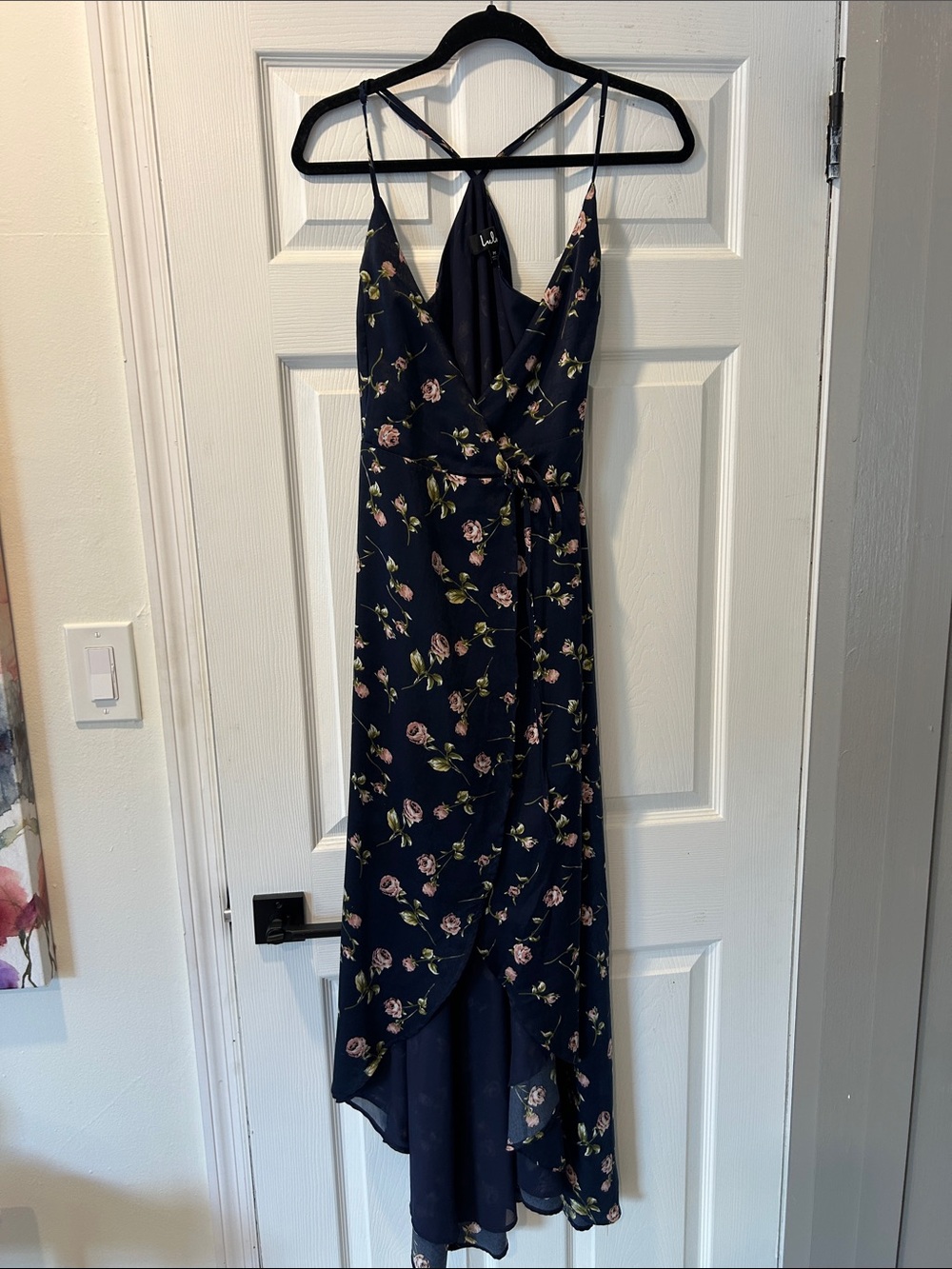 Lulus Navy Floral High-Low Wrap Dress